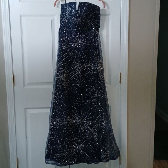 Navy Blue strapless starlight sparkle long gown prom formal evening Sz 9 NWOT - Picture 1 of 10